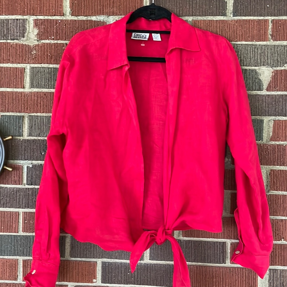Chico’s red linen open tie front blouse